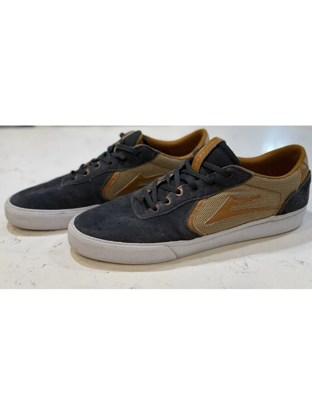Lakai Skate Shoes Size 12 Atlantic Vulc Suede Blue Tan Sneakers Men’s